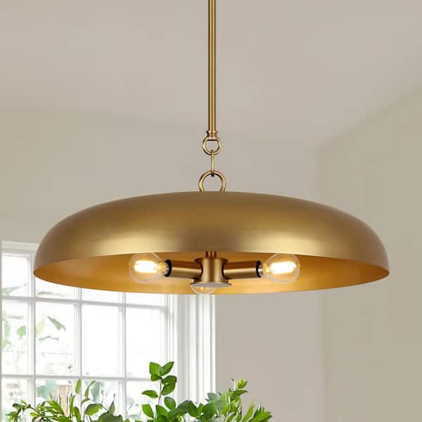 19.75 in. 3-Light Antique Gold Dome Hanging Pendant Light for Kitchen Island