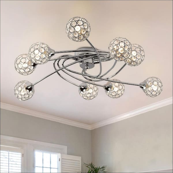 Maxax Providence 27.56 in. 9-Light Chrome Crystal Modern Flush Mount Lighting Bedroom Ceiling Lights