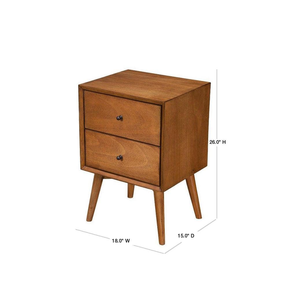 Mid-Century Modern Mahogany 2-Drawer Nightstand in Light Maple Brown