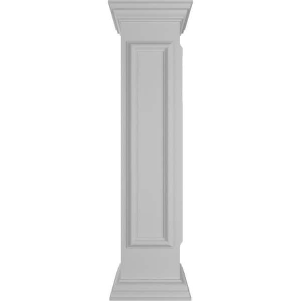 Ekena Millwork Straight 48 in. x 10 in. White Box Newel Post with Panel, Peaked Capital and Base Trim (Installation Kit Included)
