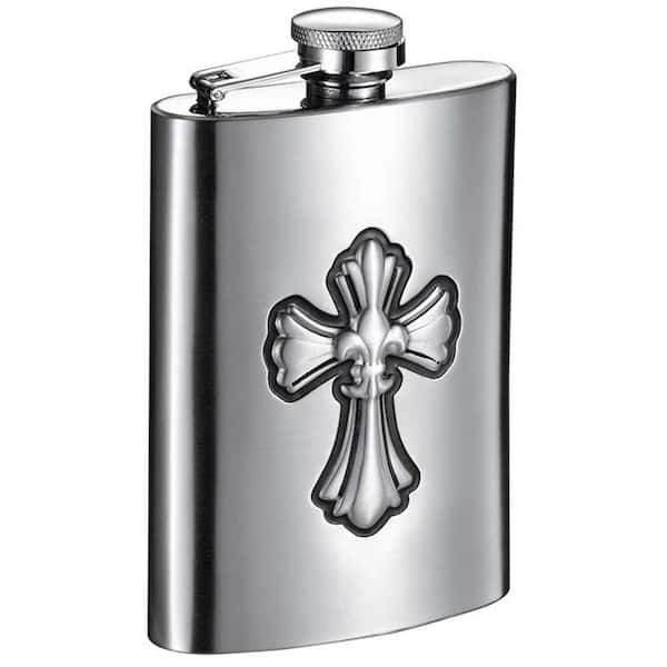 Visol Fleur de Lis Cross Brushed Stainless Steel Liquor Flask