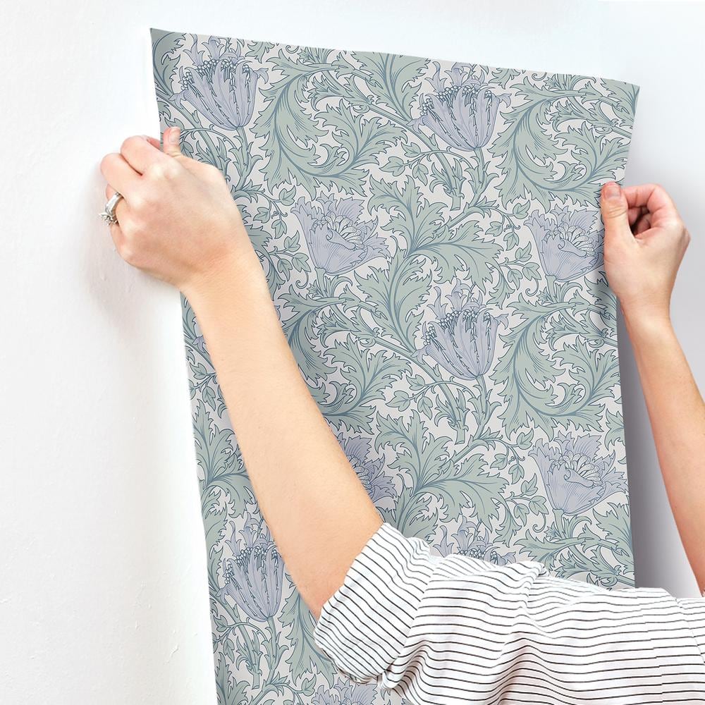 Periwinkle Blue Floral Non-Woven Wallpaper Roll
