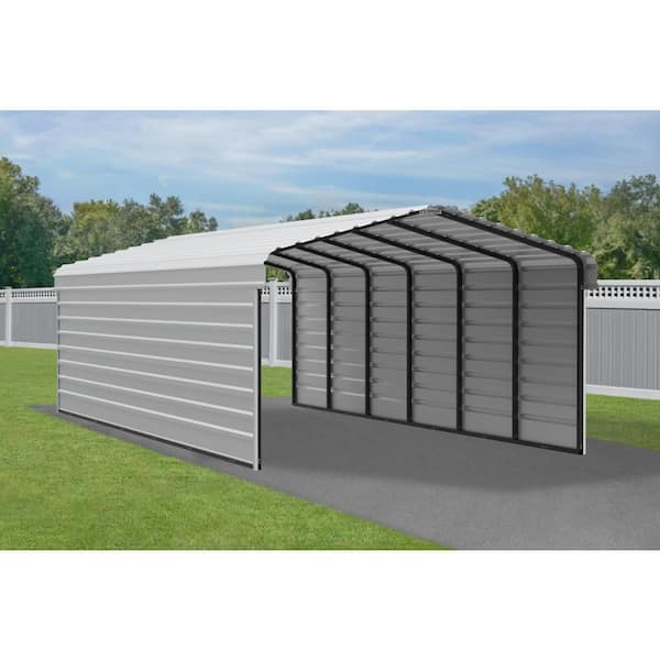 Arrow 12 ft. W x 29 ft. D x 7 ft. H Eggshell Galvanized Steel Carport with 2-Side Wall Kits