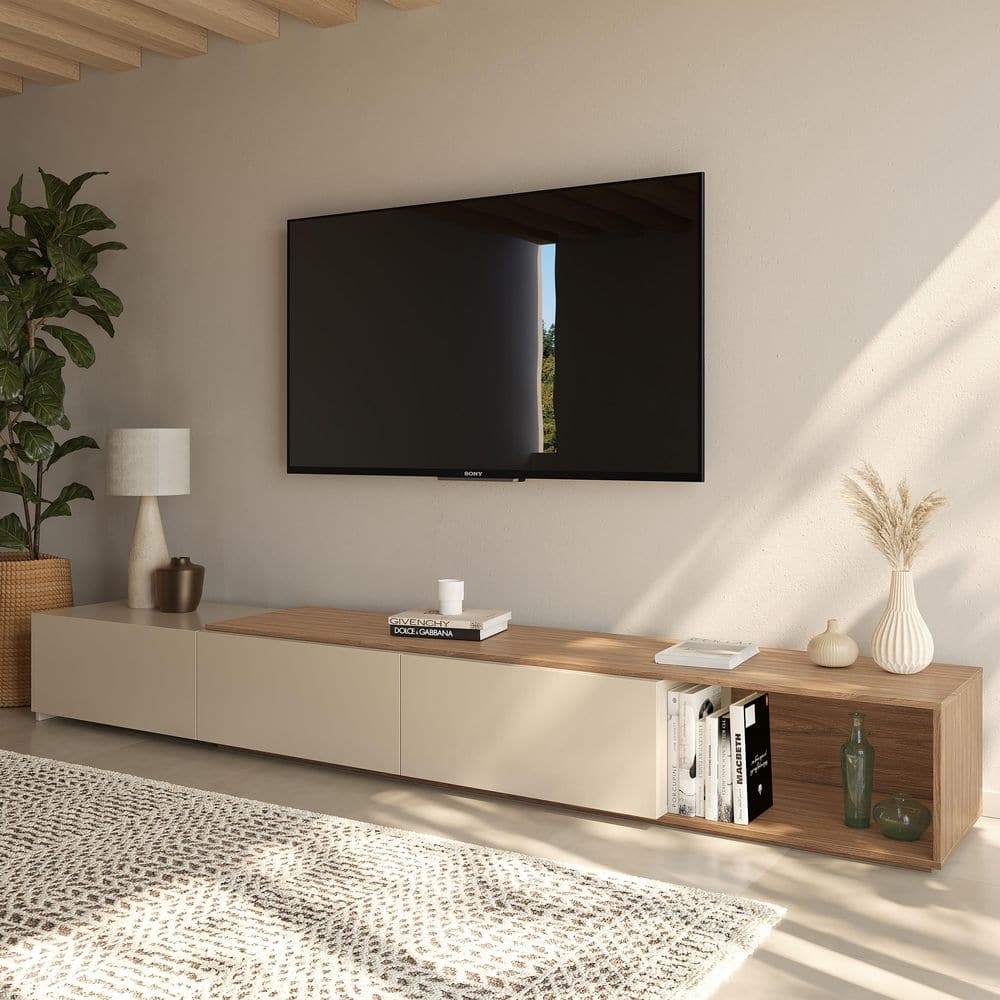 Nexera Arlo Light Walnut and Ivory Extendable TV Console for TV's