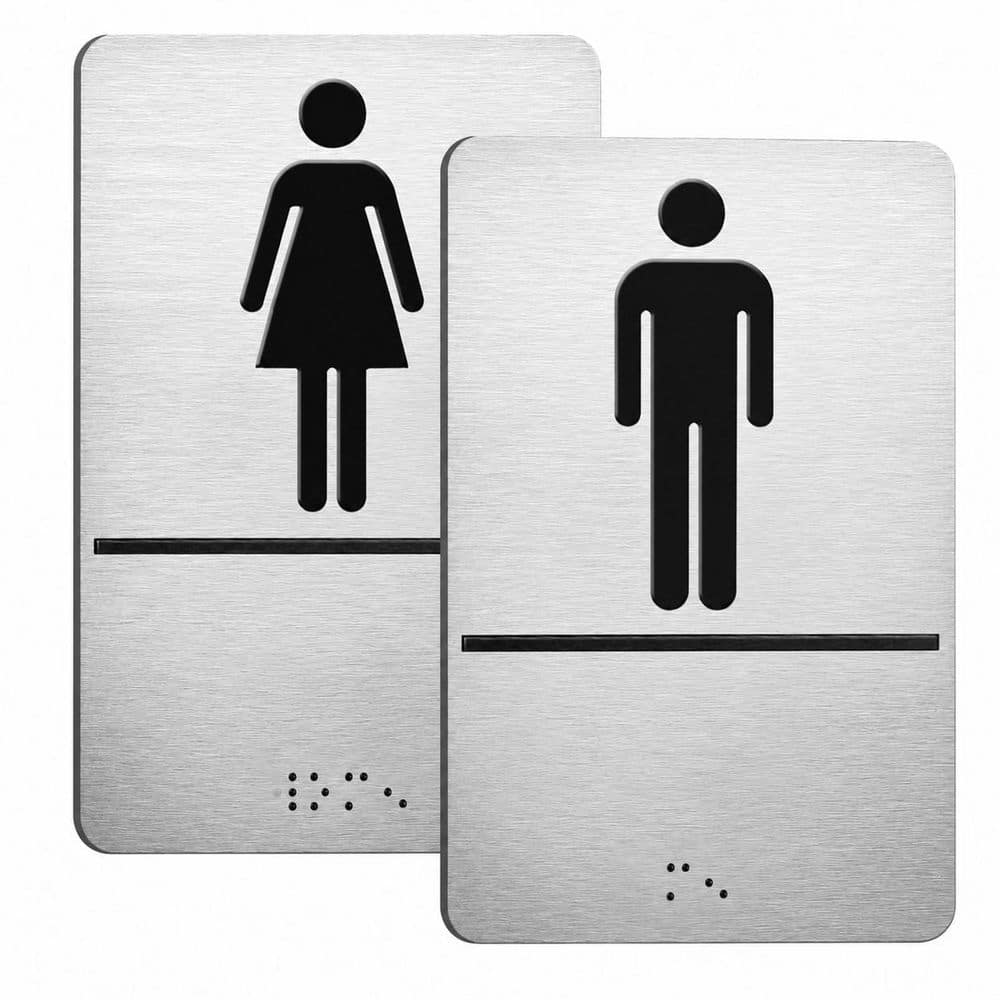 2 pcs 9x6 in Brushed Aluminum ADA Braille Restroom Door Sign Self-Adhesive Men Women Bathroom Sign Silver price history on PriceWatchPro