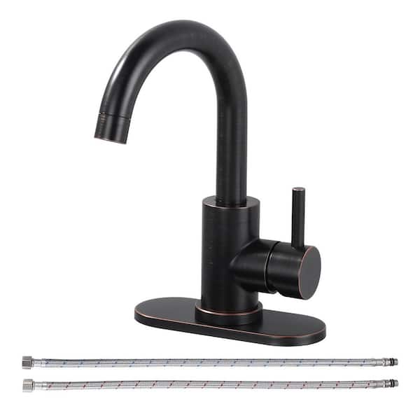 Single Hole Single Handle Stainless Steel Bar Faucet with Swivel Spout and Deckplate in Oil Rubbed Bronze