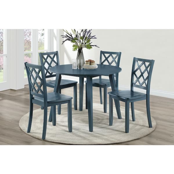 New Classic Furniture Trellis 5-Piece Blue Round Wood Top Dining Set