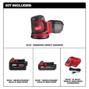 M18 18V Lithium-Ion Cordless 5 in. Random Orbit Sander with (1) 5.0 Ah, (1) 2.0 Ah Battery and Charger