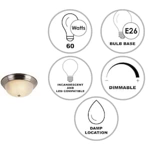 Browns 13 in. 2-Light Brushed Nickel Flush Mount Ceiling Light Fixture with White Marbleized Glass Shade