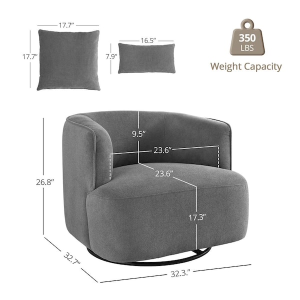 Darna Gray Fabric Upholstered Swivel Accent Chair with Curved Arm Chair Cozy Modern Swivel Barrel Chair Set of 2