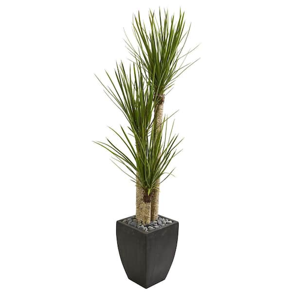 Nearly Natural Indoor 63 in. Artificial Yucca Tree in Black Planter