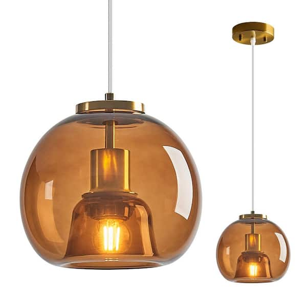 Home Lighting ‎60-Watt 1 Light 7.87 in. Coffee Glass Globe Pendant Light for Kitchen Island, No Bulbs Included, 1-Pack