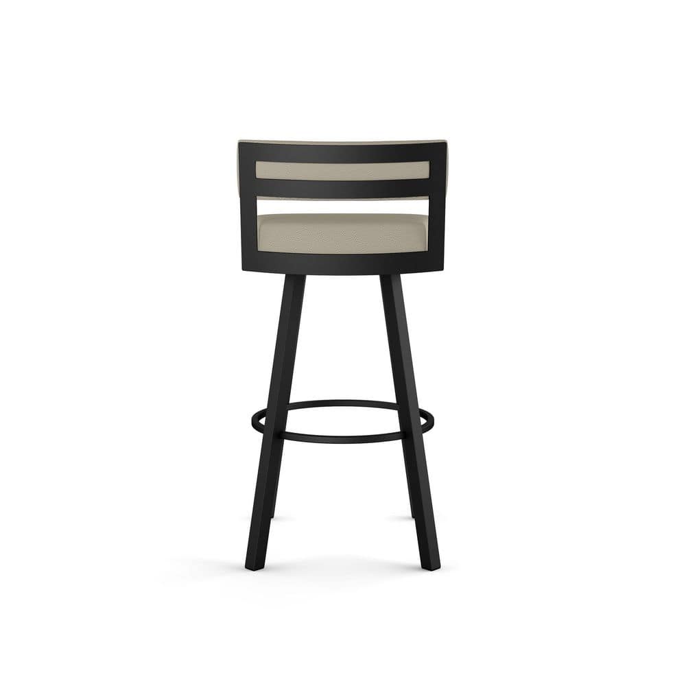 Greige Faux Leather Swivel Counter Stool with Black Metal Frame