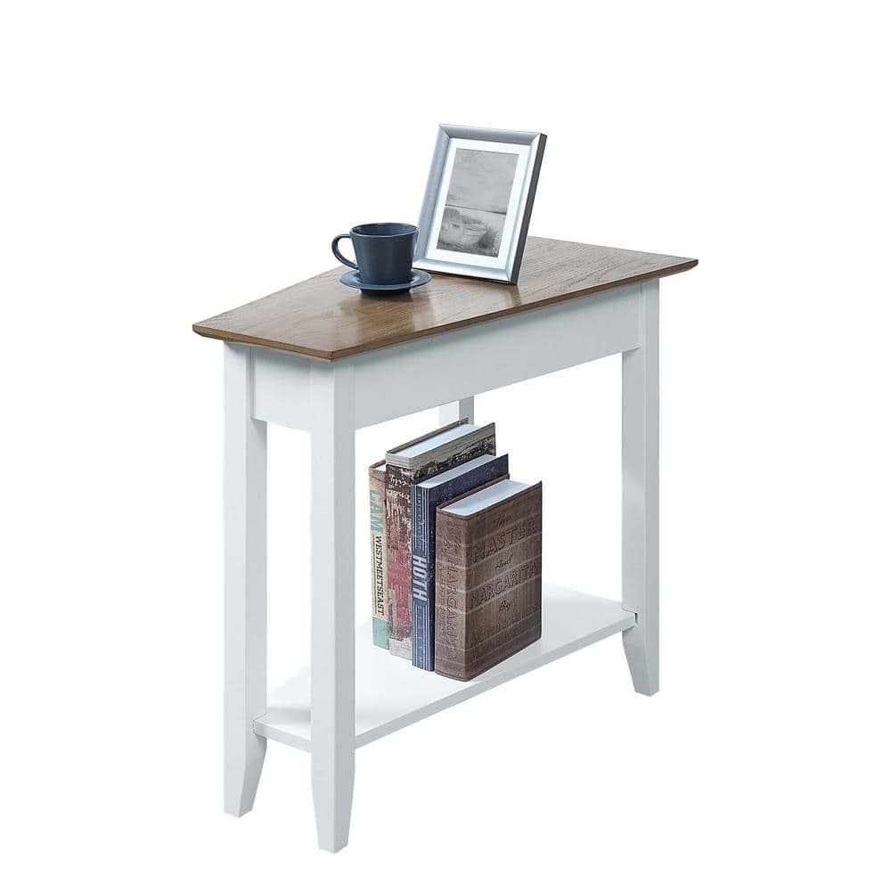 White and Driftwood Triangular Wood End Table with Shelf