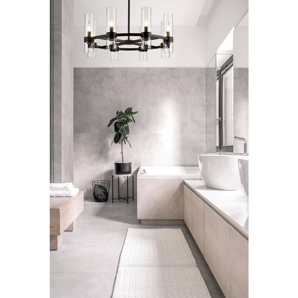 Matte Black Iron and Glass 32" Round Chandelier