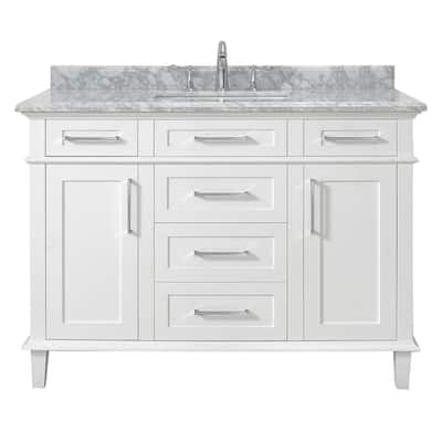 Sonoma 48 in. W x 22 in. D Vanity in White with Carrara Marble Top with White Sinks