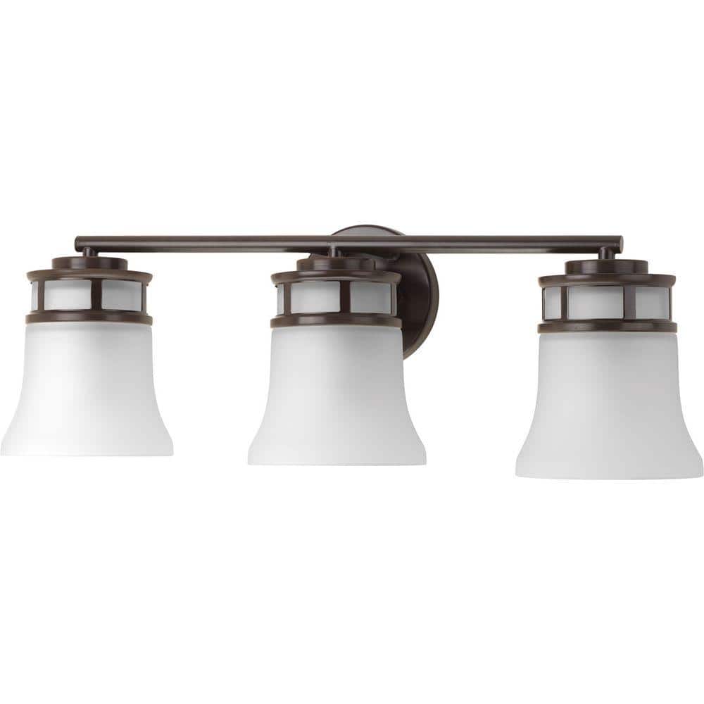 Antique Bronze 3-Light Bath Vanity with Etched Glass Shades