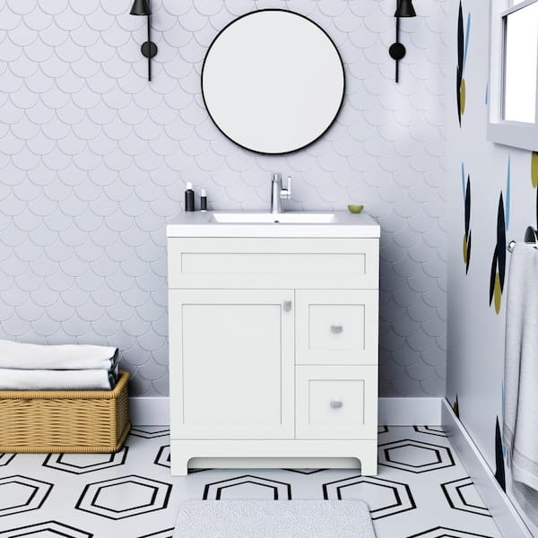 Cutler Kitchen and Bath Daisy 30 in. W x 21 in. D x 36.5 in. H Single Sink Free Standing Bathroom Vanity in White with Cultured Marble Top
