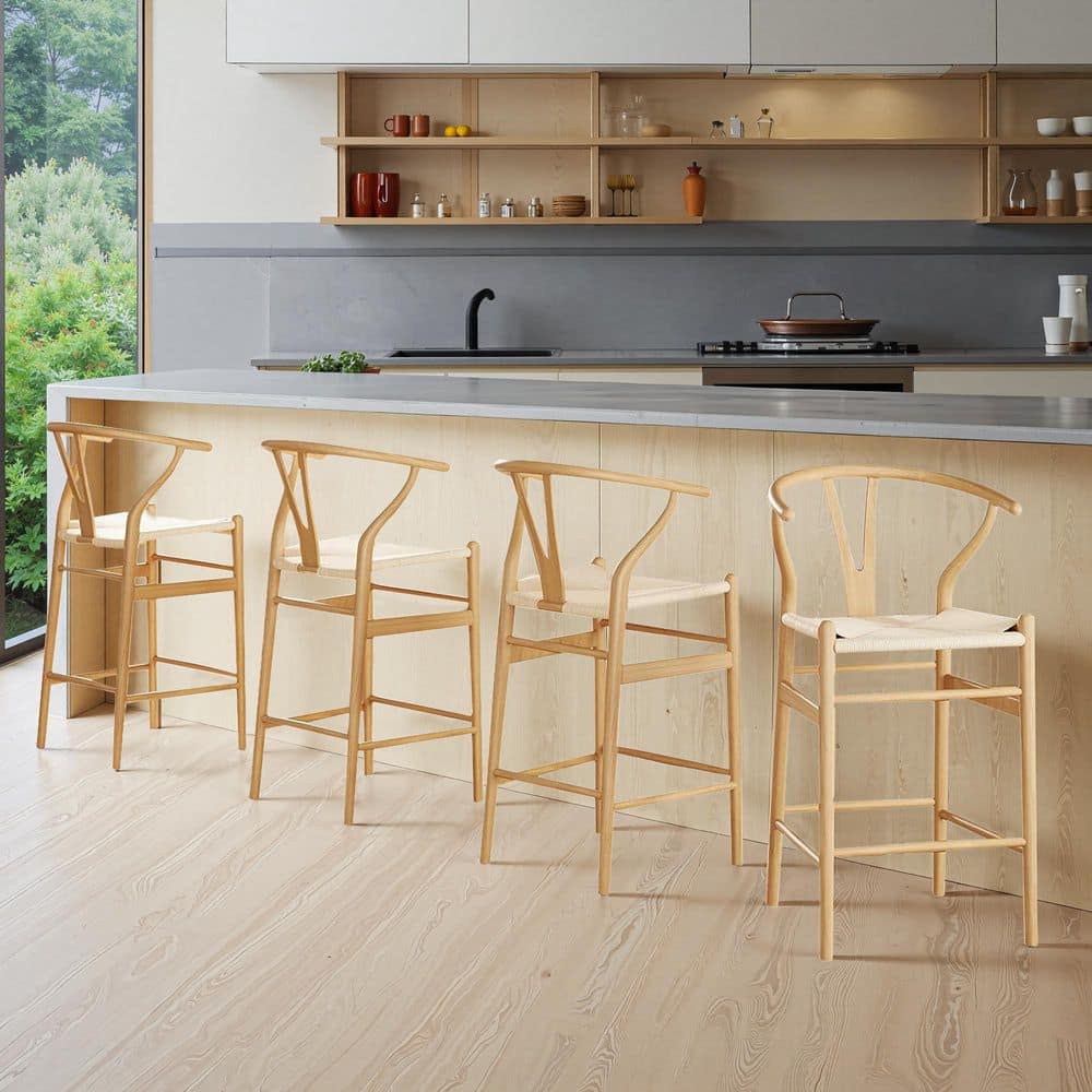 Wishbone Oak Wooden Bar Stools Lirago Nature Counter Height Fully