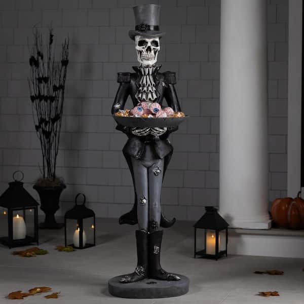 Skeleton Butler with Tray Standing Halloween Statue-4.5'