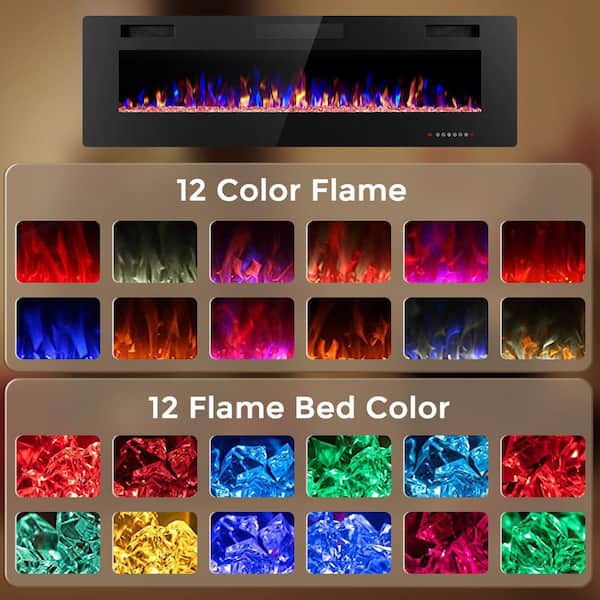 60 in. Wall Mount Low Noise Electric Fireplace with Remote Control and Touch Screen, Multi Color Flame in Black