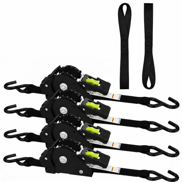 12 ft x 1 in Ratchet Strap Self-Retracting Tie Down Fastener 1760 lb. Break Strength for Cargo Truck 4 Pack