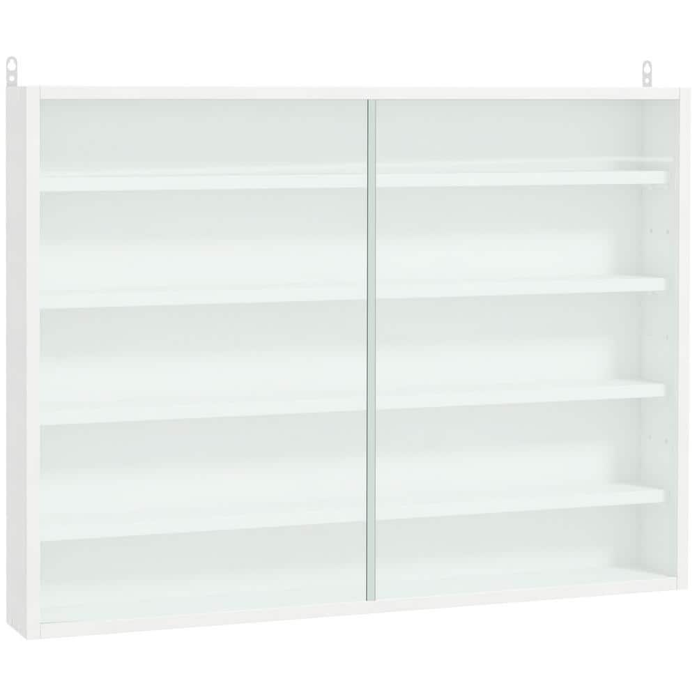 Tileon White 5-Tier Display Cabinet, Glass Display Case with 2-Doors ...