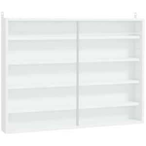 White 5-Tier Display Cabinet, Glass Display Case with 2-Doors and Adjustable Shelves, Wall-Mounted