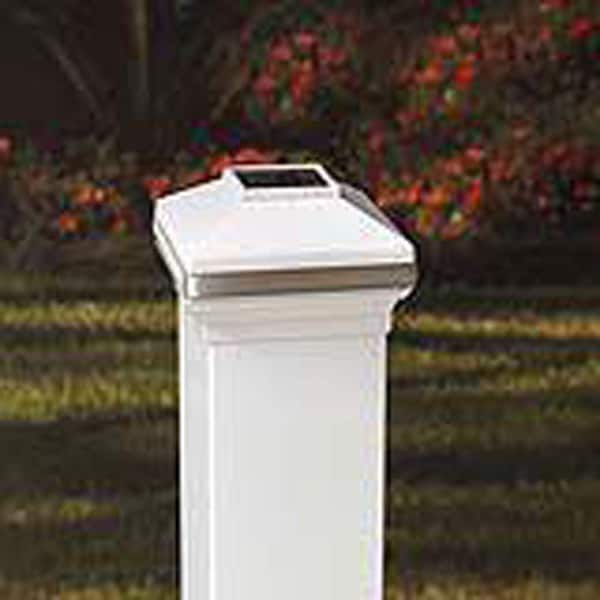 5 in. x 5 in. White Vinyl Solar-Powered Pyramid Fence Post Cap