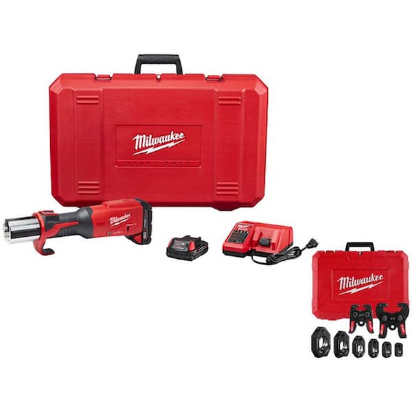 Milwaukee M18 18-Volt Lithium-Ion Force Logic Cordless Copper Press Tool with 1/2 in. to 2 in. CTS Pivoting Press Ring Jaw Set
