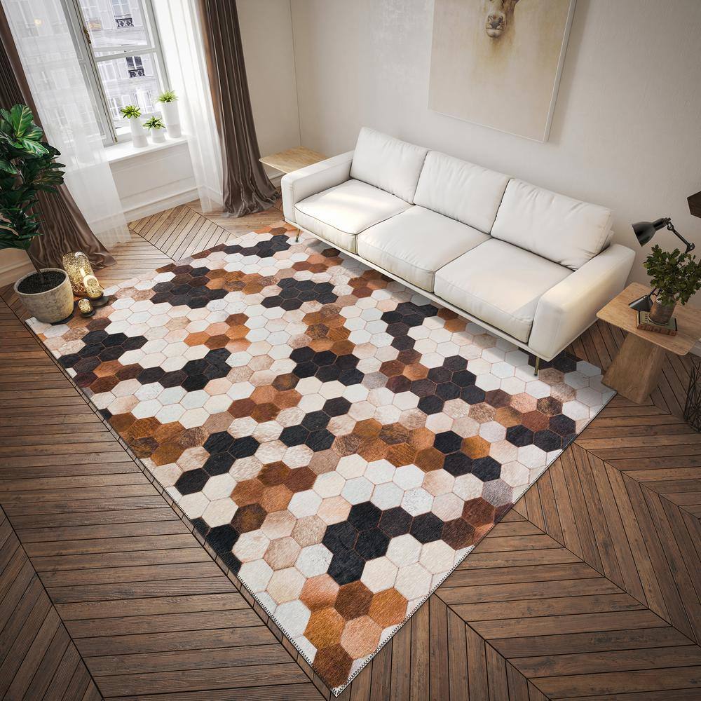 Laredo Faux Hide Patchwork Red and Brown Chenille Rug