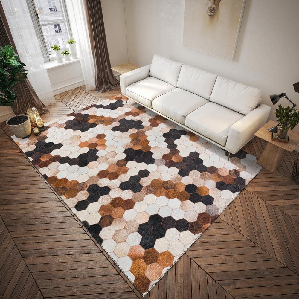 Laredo Faux Hide Patchwork Red and Brown Chenille Rug