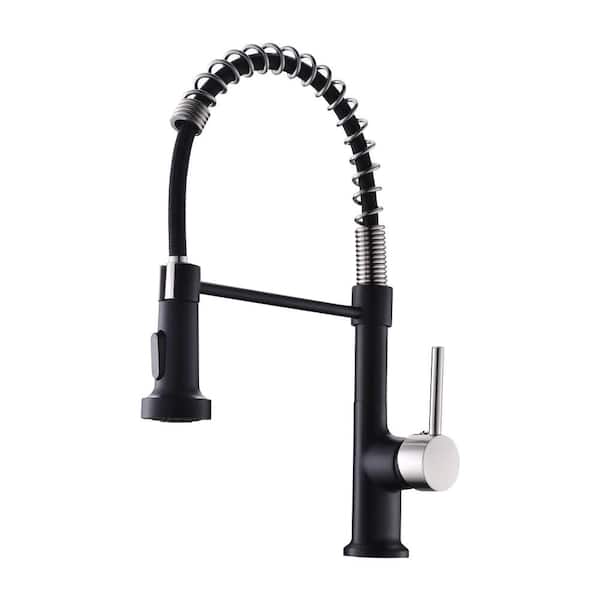 FORCLOVER High Arc Spring Single Handle Pull Down Sprayer Kitchen Faucet in Black