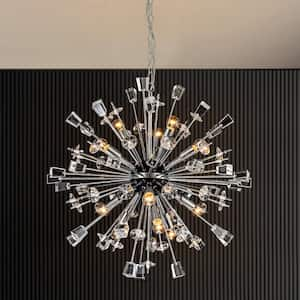 Hymel 12-Light Chrome Modern Glam Linear Sputnik Starburst Crystal Chandelier for Living Room with Crystal Accents