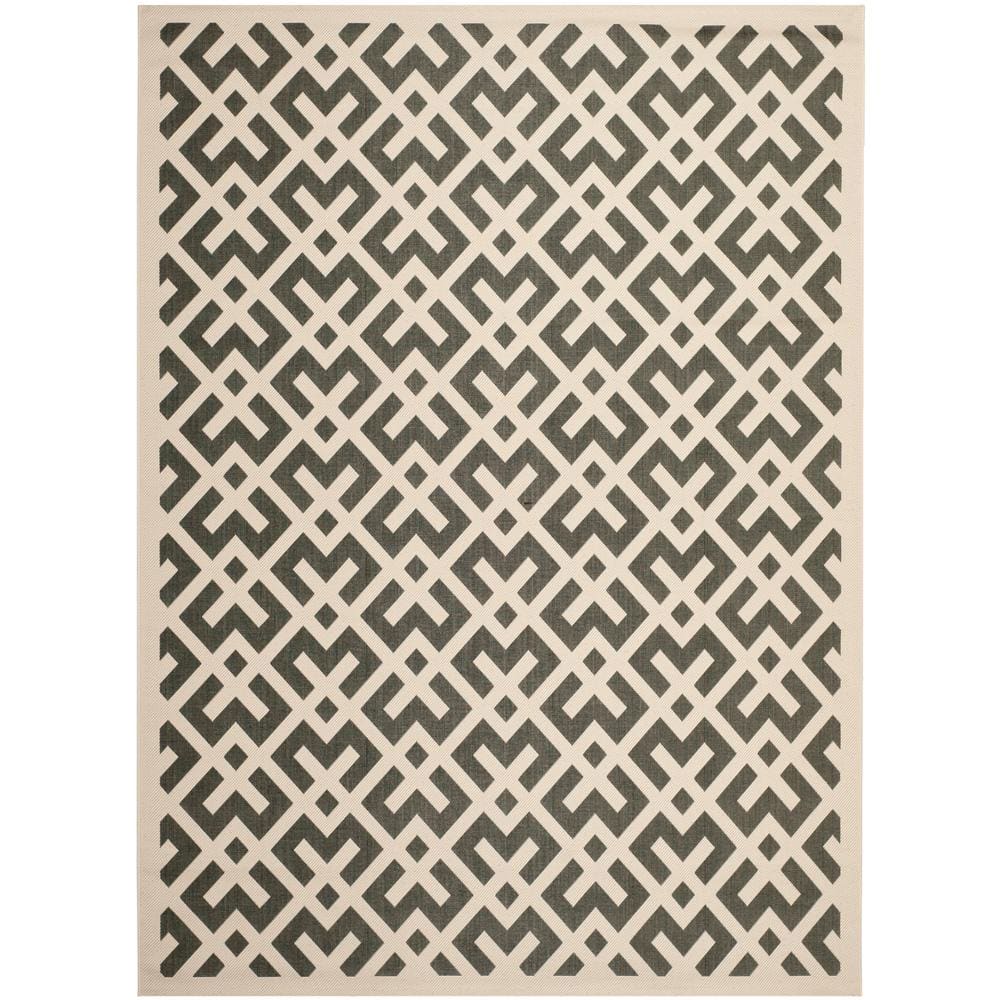 SAFAVIEH Courtyard Black/Beige 9 ft. x 12 ft. Geometric Indoor/Outdoor Patio Area Rug CY6915216