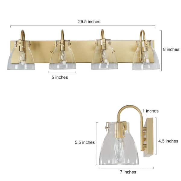 LNC Modern Brass Gold Bathroom Vanity Light 4-Light Indoor Linear Wall  Sconce with Frosted Glass Globes with Pearly Radiance ZZ2UYJHD14081R7 - The  Home Depot