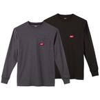 Men's Small Black and Gray Heavy-Duty Cotton/Polyester Long-Sleeve Pocket T-Shirt (2-Pack)