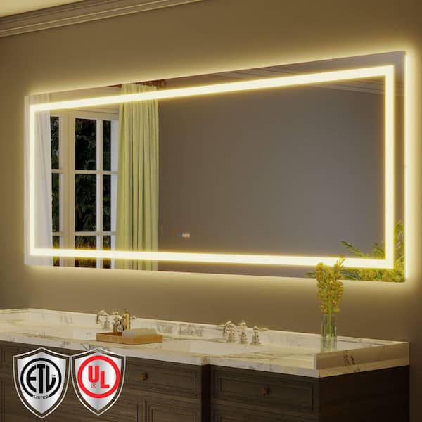 110 in. W x 40 in. H Rectangular Frameless Anti-Fog LED Light Wall Bathroom Vanity Mirror with Backlit and Front Light