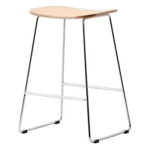 Melrose 26 in. Modern Wood Bar Stool with Chrome Iron Base and Footrest In Natural