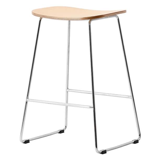 Leisuremod Melrose 26 in. Modern Wood Bar Stool with Chrome Iron Base and Footrest In Natural