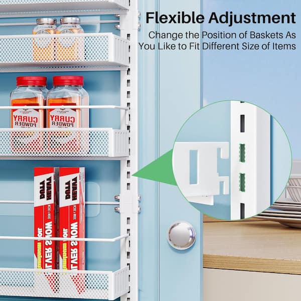 VyGrow Over The Door Pantry Organizer, 8-Tier Over The Door Organizer With Adjustable Basket, Pantry Door Organization For Pantry Kitchen Storage Room Spice Rack, White