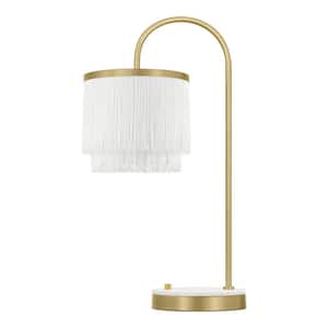 Charlotte 25 in. 1-Light Gold and Faux Marble Table Lamp with Hanging Tassel Shade
