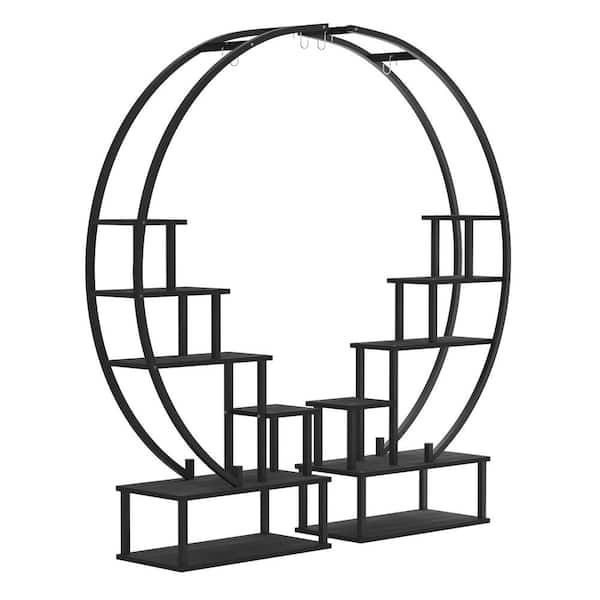 Dovelina 64.2 in. Tiered Black Curve Indoor/Outdoor Wood Plant Stand Display Stand (6-Tiers)