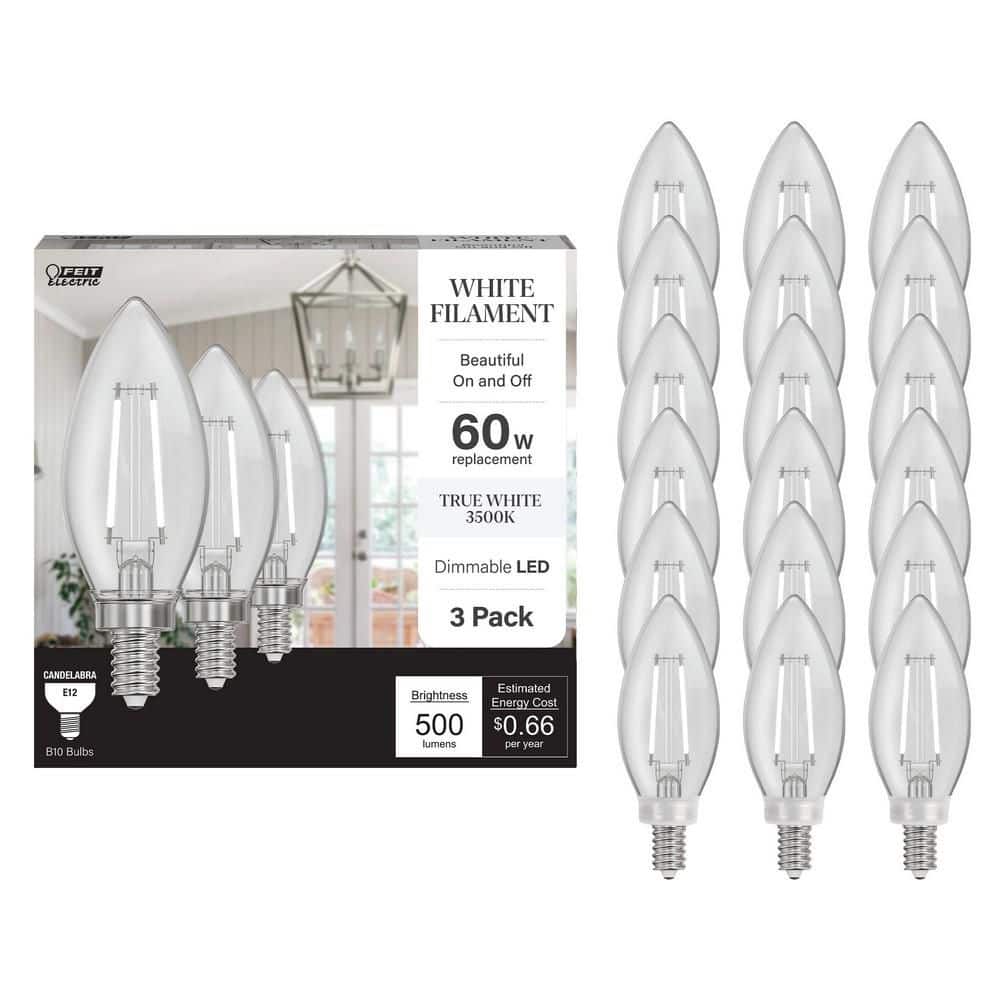 Feit Electric 60-Watt Equivalent B10 E12 Candelabra Dim White