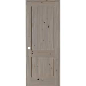 30 in. x 96 in. Knotty Alder 2-Panel Right-Hand Top Rail Arch V-Groove Grey Stain Wood Single Prehung Interior Door