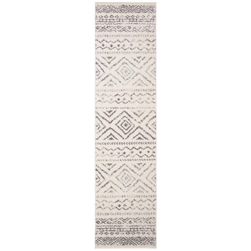 SAFAVIEH Tulum Ivory/Gray 2 ft. x 15 ft. Striped Geometric Diamonds