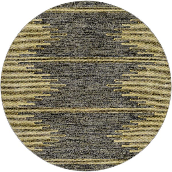 Dream Shag Premium Machine Washable Abstract ADS647 Graphite 8 ft. x 8 ft. Round Rug
