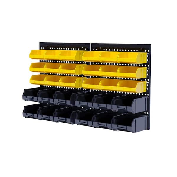 Wall Mounted Storage Bins 7.28 in. Black Yellow Plastic Durable Organizer Wall Rack with Pegboards Screws 30-Pieces