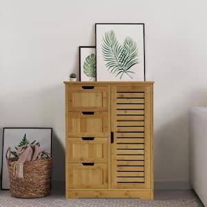 Yellow Bamboo 32.5 in. H Accent Cabinet Office Storage Cabinet with 2 Removable Shelves and 4-Drawer