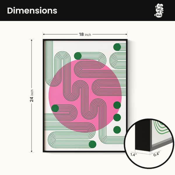 1 Piece Framed Abstract Canvas Wall Art Pink Circle Wall Decor Green Line Art Decorative Canvas Print 24 in. x 18 in.